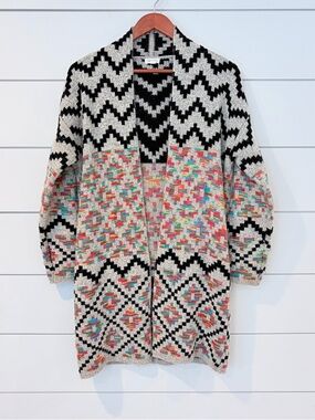 Debut Aztec Cardigan Sweater M Boho Tribal Cozy Festival Chic Southwest Indie